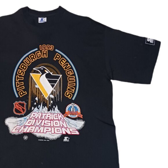 Vintage Starter Pittsburgh Penguins Mens XL Black T Shirt 1993 Champions NHL - Picture 2 of 5